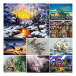 Teemantmaaling Ruut / &uuml;mmargune ruudukujuline maastik p&auml;ikeseloojang Teemant 5D Teemanttikandid Mere&auml;&auml;rne mosaiikkaunistus Full Round 20X30CM punane