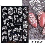 5D valge reljeefse lillega k&uuml;&uuml;nekunsti kleebis Decal Nail Decoraiton