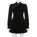 Cheongsam Darlingaga Vintage Elegantne gooti tume vibuveluur must kleit s&uuml;gistalv hiina stiilis plisseeritud kleidid peo teemandid riided S must