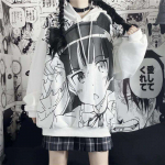 Jaapani anime kapuuts S&uuml;gisriided Naiste dressipluus Moeprinteriga pikkade varrukatega topid Lahtine, soe samet Suures suuruses naiste pullover S