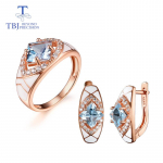 Looduslik taevasinine topaas v&auml;&auml;riskivist lihtsad s&otilde;rmused ja k&otilde;rvar&otilde;ngad roosast kullast 925 naelsterlingist ehtekomplekt t&uuml;drukutele kihluskingitus us ring size 8# sinine