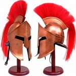 Vaskviimistlusega keskaegne soomuskuningas Leonidas Kreeka Spartan 300 Rooma kiiver puidust alusel