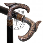 Vasest antiikse k&auml;epidemega jalutuskepp Must puidust varrega messingist nupukepp