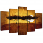 Viieosalise pildiga l&otilde;uendiprint Aafrika maastikupuud 100x70 pruun