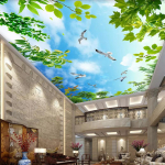 Sinine Taevas Valged Pilved Rohelised Lehed Lae seinamaalingud Tapeet Elutuba Magamistoa Laekaunistus Mural Fototapeet 200 cm(W) x 140 cm(H)