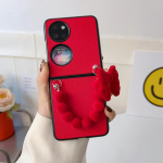 Armsad punase vibuga k&auml;ev&otilde;ruga telefoni&uuml;mbrised Huawei P50 Pocket Pu nahast arvuti k&otilde;va tagakaanega &uuml;mbris Huawei P50pocket Fundase jaoks For HW P50Pocket punane