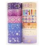 12 rulliga Starry Night Washi teibi komplekt, 15 mm t&auml;htkuju teemant kullast h&otilde;bedast fooliumist liimiga kaunistuskleebis