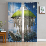 Mereelu Ookeani karbid Merikilpkonn L&auml;bipaistvad kardinad Elutuba Magamistuba K&ouml;&ouml;k Kaunistus Aken Voiles Organza t&uuml;llkardin 1 PCS W100XH250cm