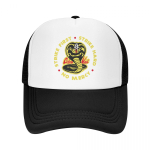 Punk Unisex Cobra Kai Strike First Cobra Logo Trucker M&uuml;ts T&auml;iskasvanute Karate Lastele Reguleeritav pesapallim&uuml;ts Hip Hop Snapback Caps Trucker Hat