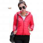 Naiste ultrakerge kapuutsiga pardi sulejope, pikkade varrukatega puhas v&auml;rvi &otilde;hukesed l&uuml;hikesed t&otilde;mblukuga mantlid 2XL punane