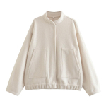 Naiste Bomber-jakid S&uuml;gisene soliidne pikkade varrukatega hall jope, krae ja taskutega mantlid Naiste soojad t&auml;navariided S beež