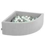 KiddyMooni pehme palliaugu veerandnurkne 90x30cm/200 palli Pallid 7cm / 2,75 tolli lastele, helehall:valge/hall/m&uuml;nt 90x30cm/200 balls