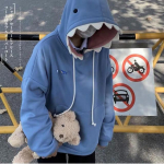 Naljakas Shark Patchwork kapuuts Meeste s&uuml;gisene Kawaii dressipluus 2021. aasta vabaaja pikkade varrukatega pullover koolipaari riided XXL sinine