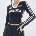 Grunge Y2k &otilde;huke T-s&auml;rk naiste Acubi Fashion Side Stripe Kpop V-kaelusega pikkade varrukatega Crop Top Vintage Korea t&auml;navar&otilde;ivad S must