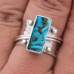 Sinine vasest t&uuml;rkiissinine pikk ristk&uuml;likukujuline s&otilde;rmus, raske s&otilde;rmus, s&otilde;brap&auml;eva j&otilde;ulukink, t&auml;nup&uuml;ha kingitus, avalduse s&otilde;rmus, 925 h&otilde;bedane s&otilde;rmus 6