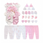 Kiddiezoom 30TK Vasts&uuml;ndinu r&otilde;ivakomplekt L&uuml;hikeste varrukatega kombinesoon + p&uuml;ksid + m&uuml;ts + rinnat&uuml;kk + kindad + sokid Imiku poisi t&uuml;drukule labakindad Full Moon Gift Pack 3-6Months