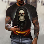 Vintage Horror Skull 3D Print Meeste T-s&auml;rk Suvine Klassikaline vabaaja Kaelus L&uuml;hikeste Varrukatega Lahtised Suured Topid Meeste T-s&auml;rk 5XL