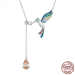 S925 Sterling Silver Enamel Process Kolibri ripats kaelakee Linnu kaelakett naistele s&uuml;nnip&auml;evakingitus peened ehted