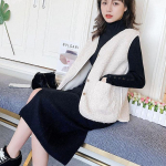 Naiste talvine lambavillast l&uuml;hike vest Vintage, soe, varrukateta puuvillane v&auml;lir&otilde;ivas Naiste vabaaja suures suuruses vest XL beež