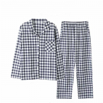 Naiste puuvillased pidžaama&uuml;likonnad pikkade varrukatega kevad-s&uuml;gis magamisriided Jaapani ruuduline vabaajariietus koduseks suures suuruses 4XL tumesinine v&auml;rv