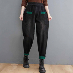 Lahtised suured k&otilde;rge v&ouml;&ouml;kohaga Harem Jeans Naiste elastsed v&ouml;&ouml;kohaga laiad p&uuml;ksid XXXL must