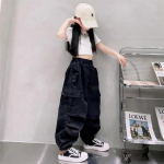 Danmo Summer Girls Cargo Pants Kaheosaline Kost&uuml;&uuml;m T&auml;navatantsu riided Komplektid Vest T-s&auml;rk+Casual 170 must