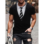 Faux Suit Pattern T-s&auml;rgid Suvised mustad m&auml;ngukontrolleri T-s&auml;rgid Meeste t&auml;navariietus 3D-prindiga T-s&auml;rk Mood O-kaelusega l&uuml;hikeste varrukatega topid S must