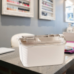 Makeup Organizer Manicure Tool Built in Dividers Nail Art 2 Tiers with Handle Lid Latching