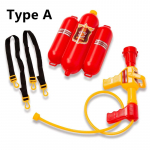 Tulet&otilde;rjuja seljakott veep&uuml;stolid koos tulem&uuml;tsiga Laste suvised &otilde;ues veem&auml;nguasjad basseini rannapeol soosib tulet&otilde;rjujat veepihustit