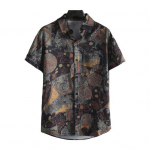 Summer Men Shirt Floral Print Short Sleeves Tropical Style Hawaii Loose Plus Size Single-breasted Turn-down Collar Quick L punane