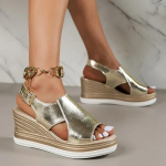 Peep Toe Wedge sandaalid Naiste suvised seljarihmad, pandlad, platvorm Sandlid, naiste mood, paks tald, sandaalid, rooma kingad 37 kuld