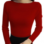 Naiste kudumistopid Bateau kraega pikkade varrukatega Slim Fit pullover Topid &uuml;hev&auml;rvilised venivad p&otilde;hjad punane