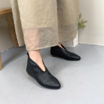 Johnature Retrosaapad, ehtsast nahast k&auml;sitsi kootud naiste kingad, terava ninaga, lamedad l&uuml;hikesed saapad 35 must