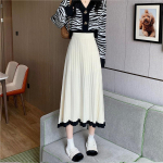 Naiste pikad kootud seelikud Elegantne s&uuml;gisene lapitehnika, voldid korea stiilis naiste seelik S beež