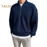 Meeste s&uuml;gistalvine kampsun, pool lukuga, krae, elastne silmkoeline puhast v&auml;rvi pullover, avarad pikad varrukad vabaaja t&ouml;&ouml;kooli kampsun &otilde;ues L hall