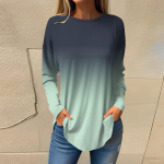 Naiste avara &uuml;markaela gradiendtr&uuml;kiga pikkade varrukatega T-s&auml;rgi top-pullover XL sinine