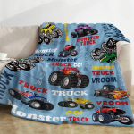 Sinine monster truck tekk Joonisfilmiautod Flanellist visketekid igaks hooajaks Lastele Poistele Voodi Diivani tekk King Queen suurus 70x100cm-XS