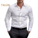 Meeste pidulik s&auml;rk, lahtik&auml;iv krae, &uuml;herealine, pikkade varrukatega, liibuv, triibuline tr&uuml;kkimine t&ouml;&ouml; igap&auml;evane kandmine, pidu &auml;rikohtumine XL valge