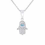 LEA &; ARTHUR &ndash; AMULETT laste ripats "KHAMSA" muster - 925 tuhandik roodiumiga kaetud h&otilde;be - tsirkooniumoksiidid ja; SININE ENAMEEL