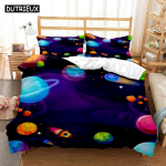 Cartoon Astronaut Digital Print Pol&uuml;ester voodipesu komplektid Lastele Lastele Katted Poistele Voodipesukomplekt Teismelistele EU single(135x200cm)