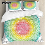 Mandala Tekikottide Komplekt Boho Lootose&otilde;ie Mikrokoosmose Mustriga Unikaalne Retro Roheline Teema Kahekohaline Suur Kuninglik Suurus Pol&uuml;ester Tekikate EU single(135x200cm)