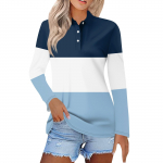 Naiste mood vabaaja rev&auml;&auml;ridega l&uuml;hikeste pikkade varrukatega prindiga s&auml;rk Naiste n&ouml;&ouml;biga topsid L sinine