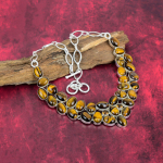 Tiger's Eye 925 t&auml;is sterlingh&otilde;bedast kaelakee reguleeritav, kettkaelakee k&auml;sitsi valmistatud kalliskivi, kingitus emale antiikehted Adjustable With 18 Inches