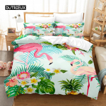 Flamingo Voodipesukomplekt Palmilehe Voodipesukomplekt Lill Troopiline Botaaniline Hawaii Saare Lilleline Queen King Pol&uuml;ester Tekikott EU single(135x200cm)