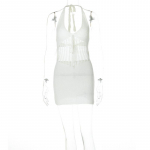 Naiste seksikad madala l&otilde;ikega V-kaelusega halterkaelusega sidemega suured seljapaljastavad kootud kleidid L punane