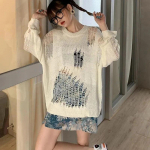 Must &otilde;&otilde;nes kootud kampsun, ebaregulaarsete aukudega naiste &uuml;mar kaelus, &otilde;huke sviiter Hotsweet pikkade varrukatega sviiter, uus mood, s&uuml;gisene t&auml;navariietus S