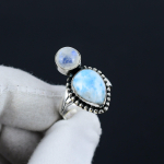 Naturaalne Larimar, Kuukivi Reguleeritav 925 Sterling H&otilde;bedast S&otilde;rmus - Sobib USA suurustele 6 kuni 10 - K&auml;sitsi valmistatud Boho Ehted Naistele ja Meestele, Valentini P&auml;eva Kingitused Adjustable sinine