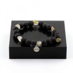 Pierres et Min&eacute;raux. Bracelet Quartz &agrave; Rutile dor&eacute; du Br&eacute;sil + Perles Lave 8 mm. Fabriqu&eacute; en France.