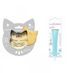 Kit pour biscuit en relief Chat + Stylo au chocolat bleu pastel hall