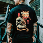 Multifilm Anime Samurai kassi tr&uuml;kitud T-s&auml;rk meestele &otilde;ues Hip Hop Harajuku vanaaegsed riided vabaaja O-kaelusega avarad l&uuml;hikeste varrukatega s&auml;rgid S armee roheline v&auml;rv